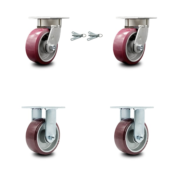 5 Inch Kingpinless Poly on Aluminum Wheel Caster Swivel Locks 2 Rigid SCC, 2PK